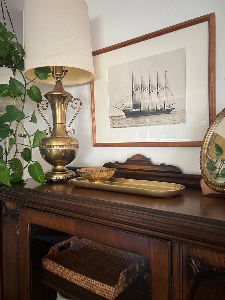 Framed Original Vintage Nautical Print Schooner