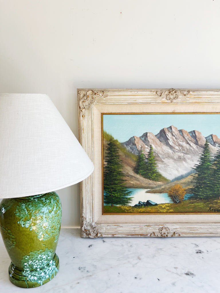 Framed Original Oil Painting Alpine Nature Scene “Mountains”