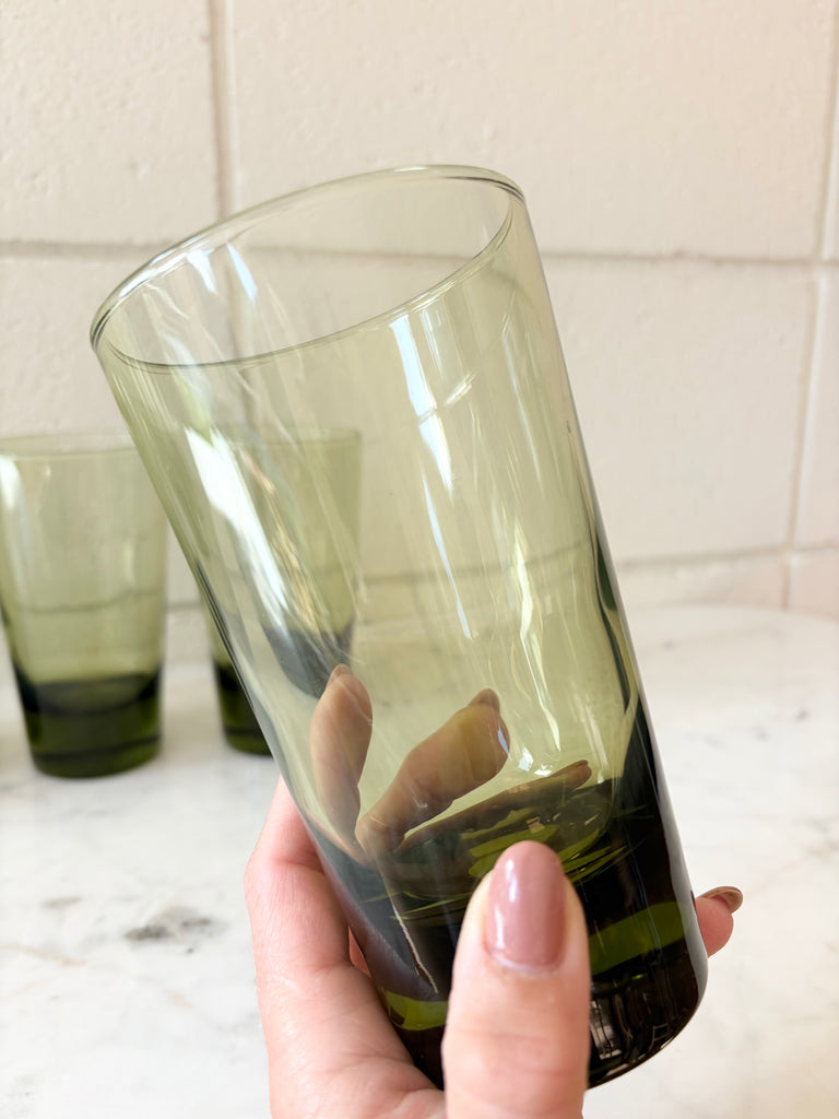 Vintage Libbey Emerald Green Highball Tumbler Glassware Set of 7