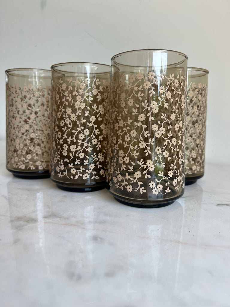 Vintage Floral Tumbler Glassware Set of 6