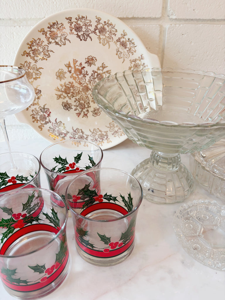 Vintage Libbey Holly and Berries Lowball Glassware Set of 4