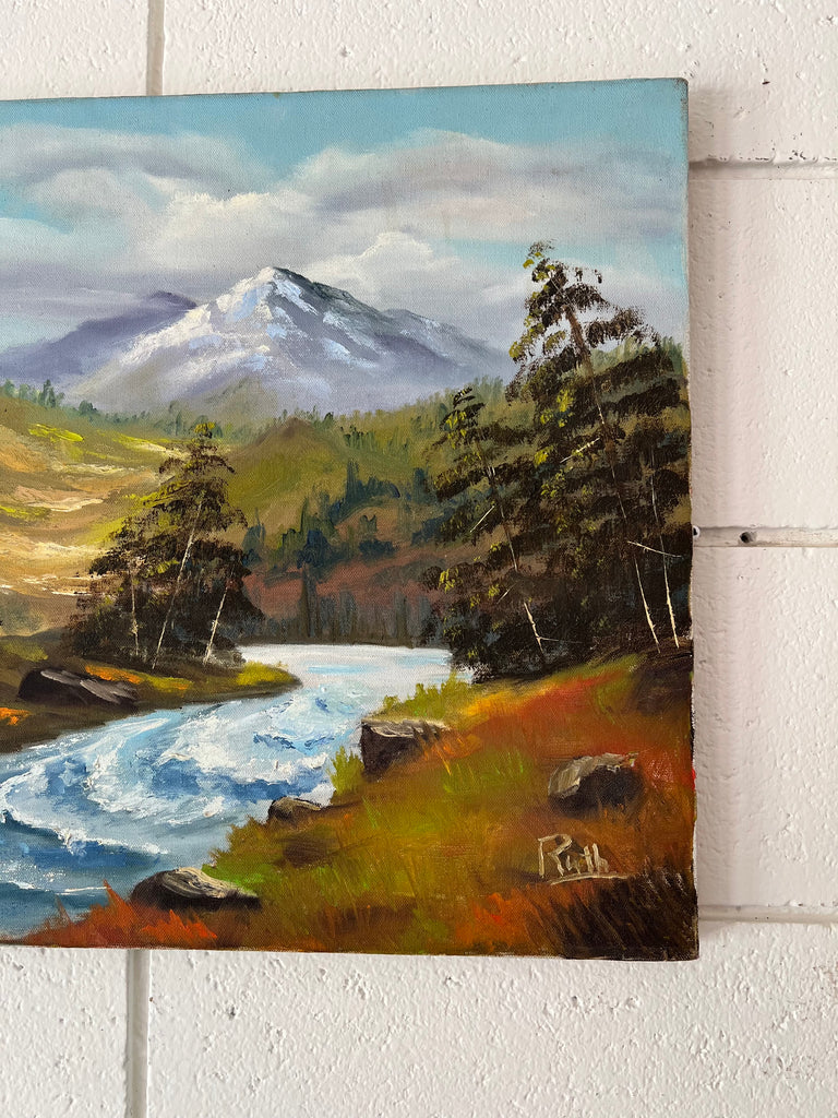 Signed Original Painting Mountain Stream Canvas