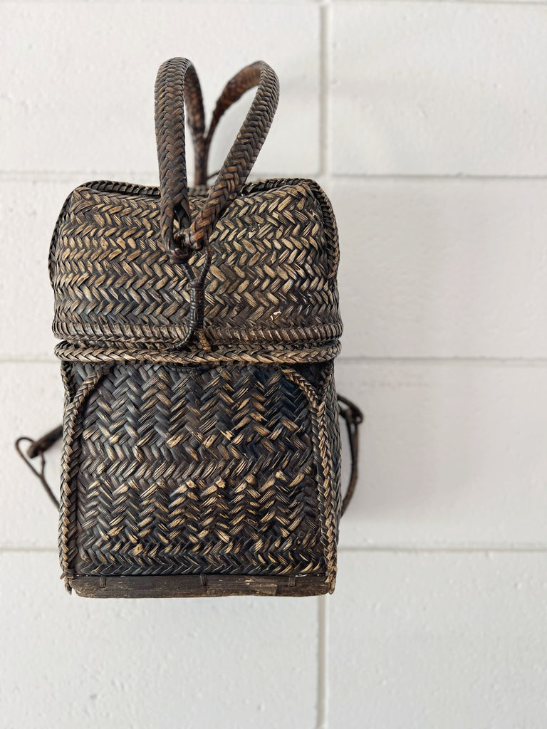 Vintage Woven Wicker Backpack Basket