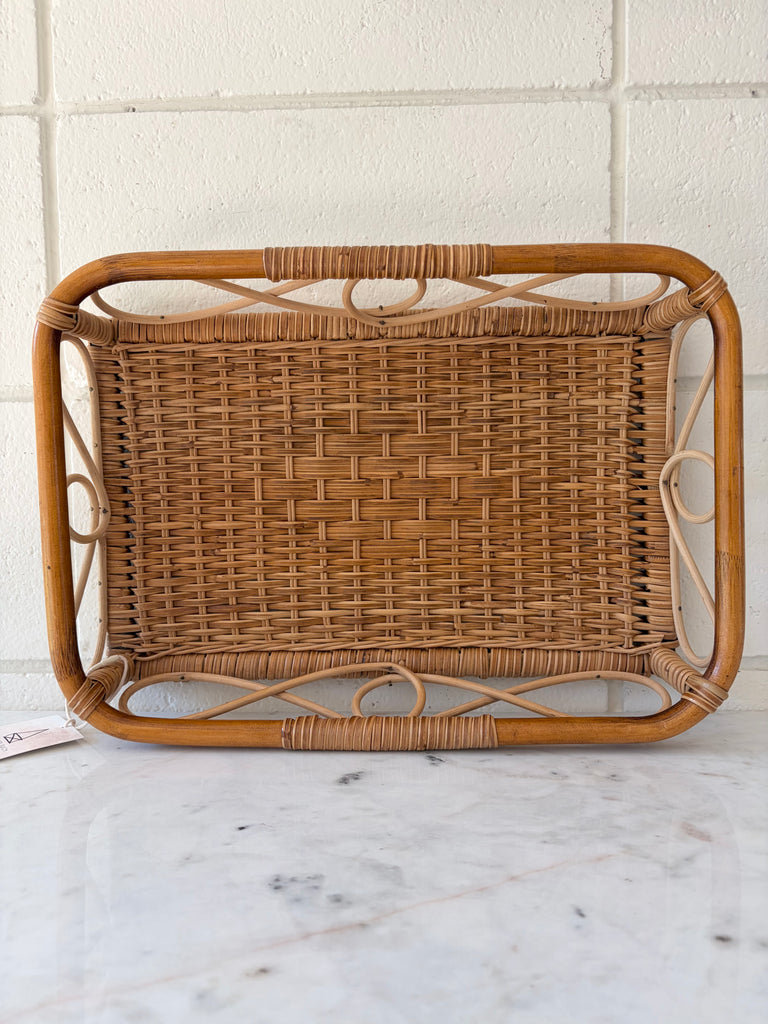 Vintage Bamboo Handwoven Rattan Basket Serving Tray