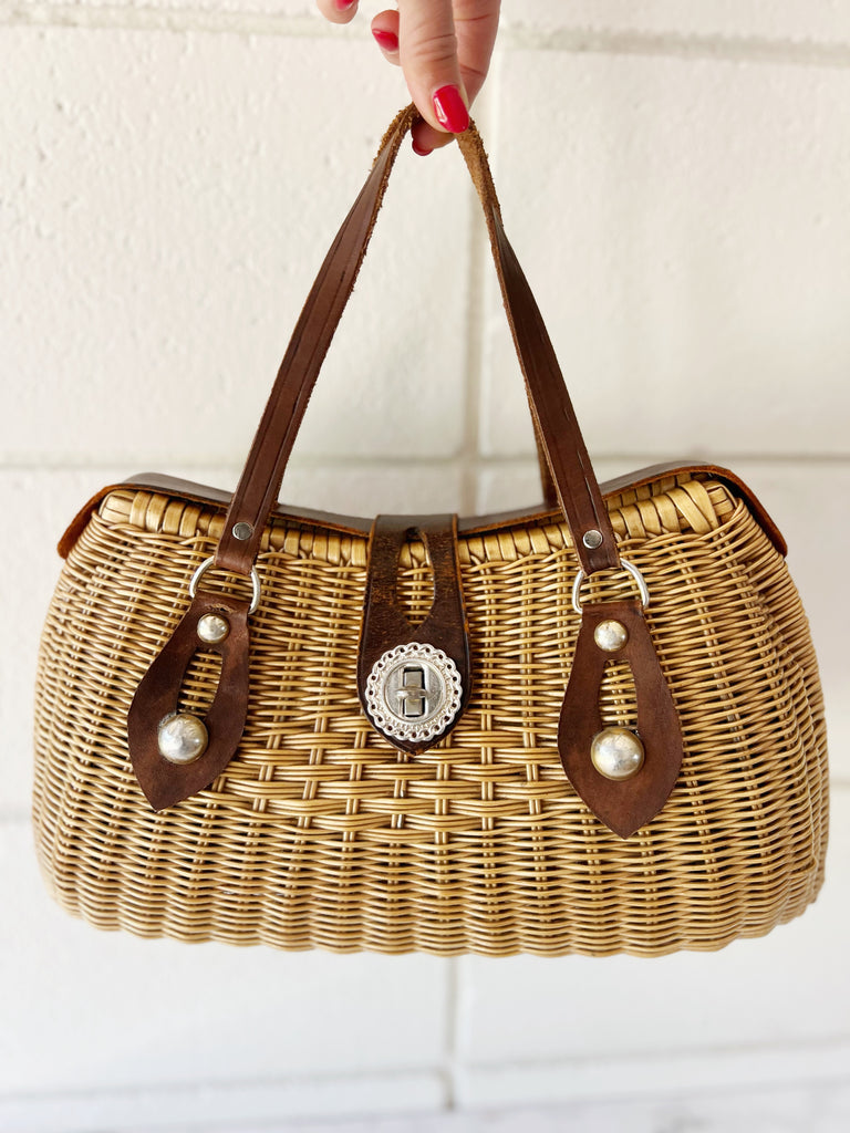 Studded woven purse with buckle