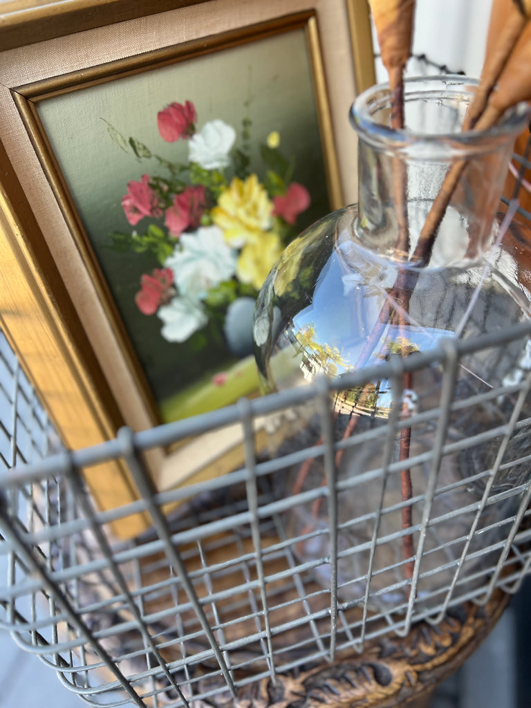 Framed Vintage Signed Original Oil on Wood Floral Still Life Painting