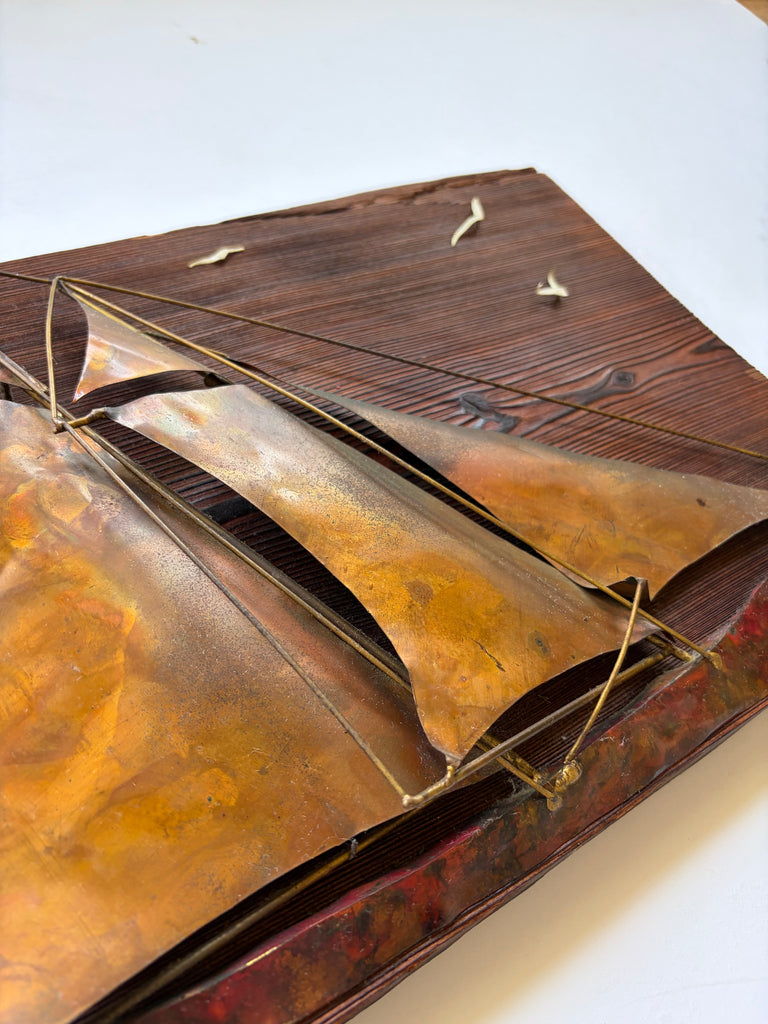 Wall Hanging Sailboat Brass Copper Metal Artwork