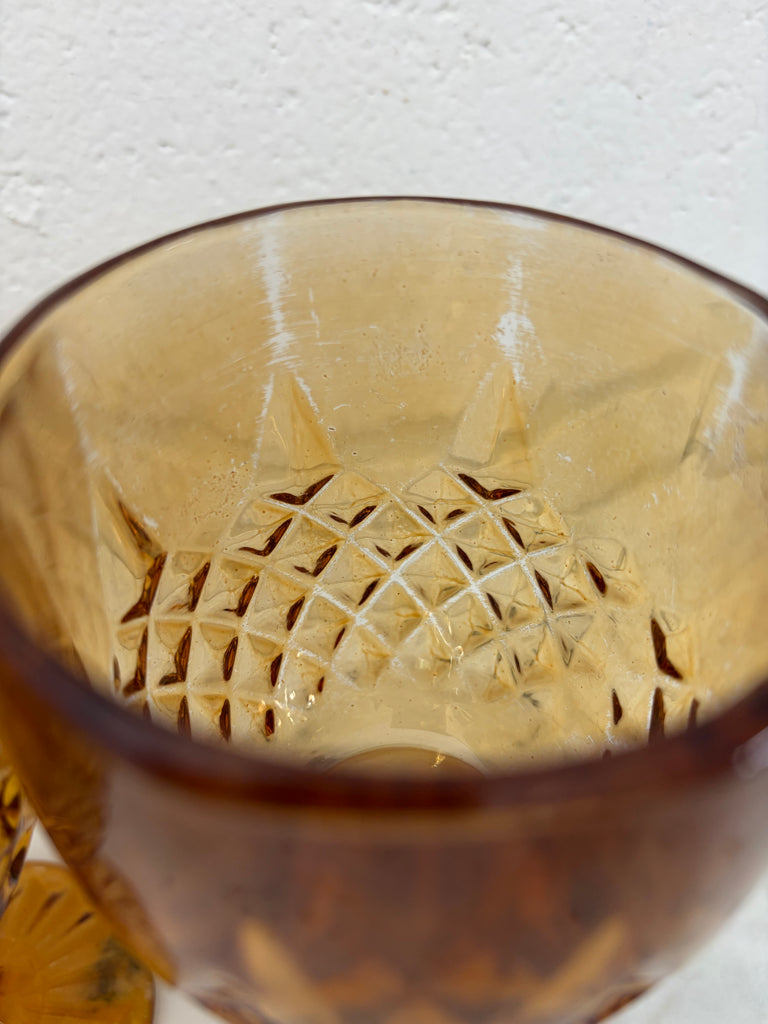 Vintage Diamond Point Goblet Glassware Set Amber