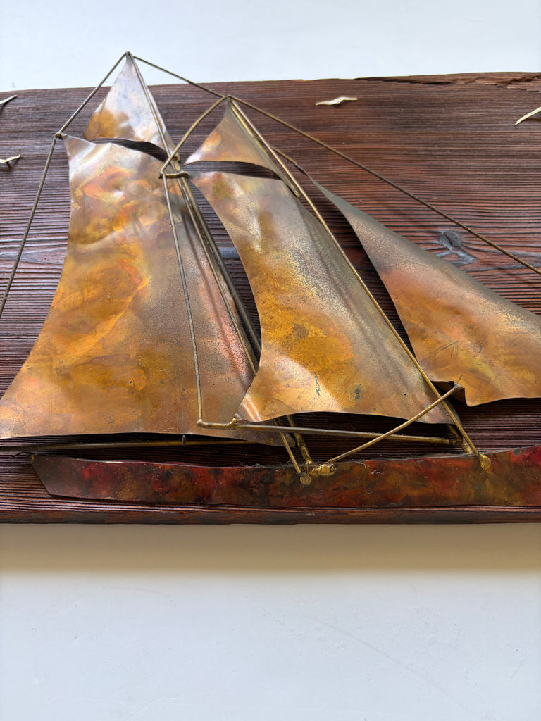 Wall Hanging Sailboat Brass Copper Metal Artwork