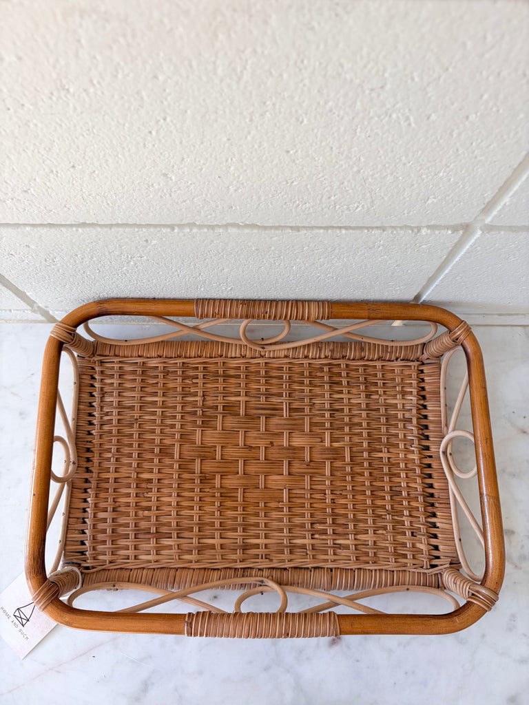 Vintage Bamboo Handwoven Rattan Basket Serving Tray