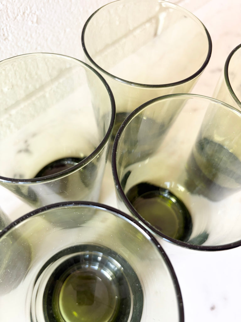 Vintage Libbey Emerald Green Highball Tumbler Glassware Set of 7