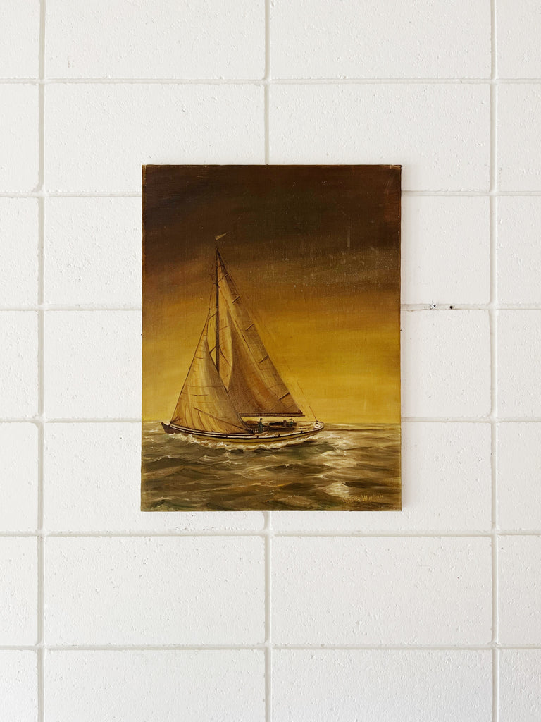 Signed Original Painting Mid 20th Vintage Sailboat Seascape