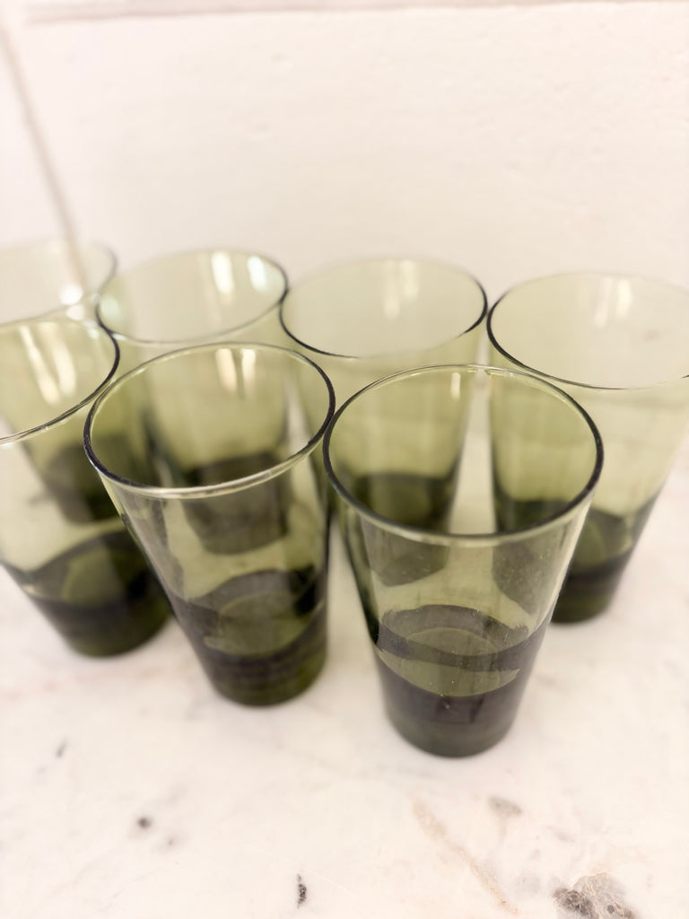 Vintage Libbey Emerald Green Highball Tumbler Glassware Set of 7