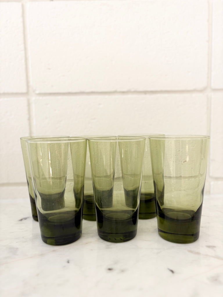 Vintage Libbey Emerald Green Highball Tumbler Glassware Set of 7