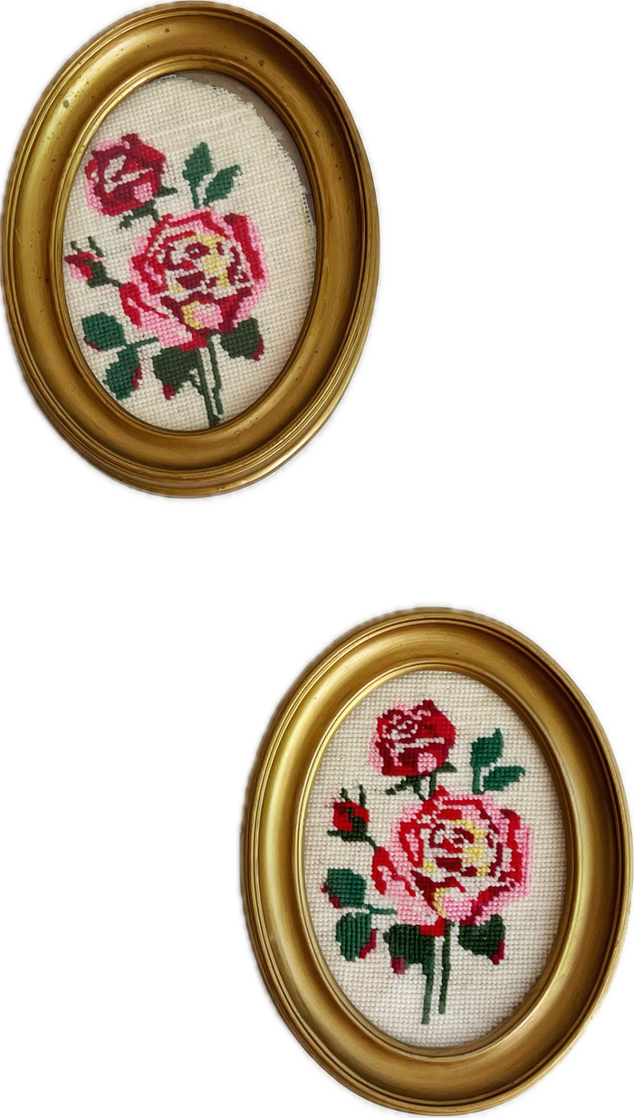 Framed Petite Needlepoint Floral Fabric Art Set