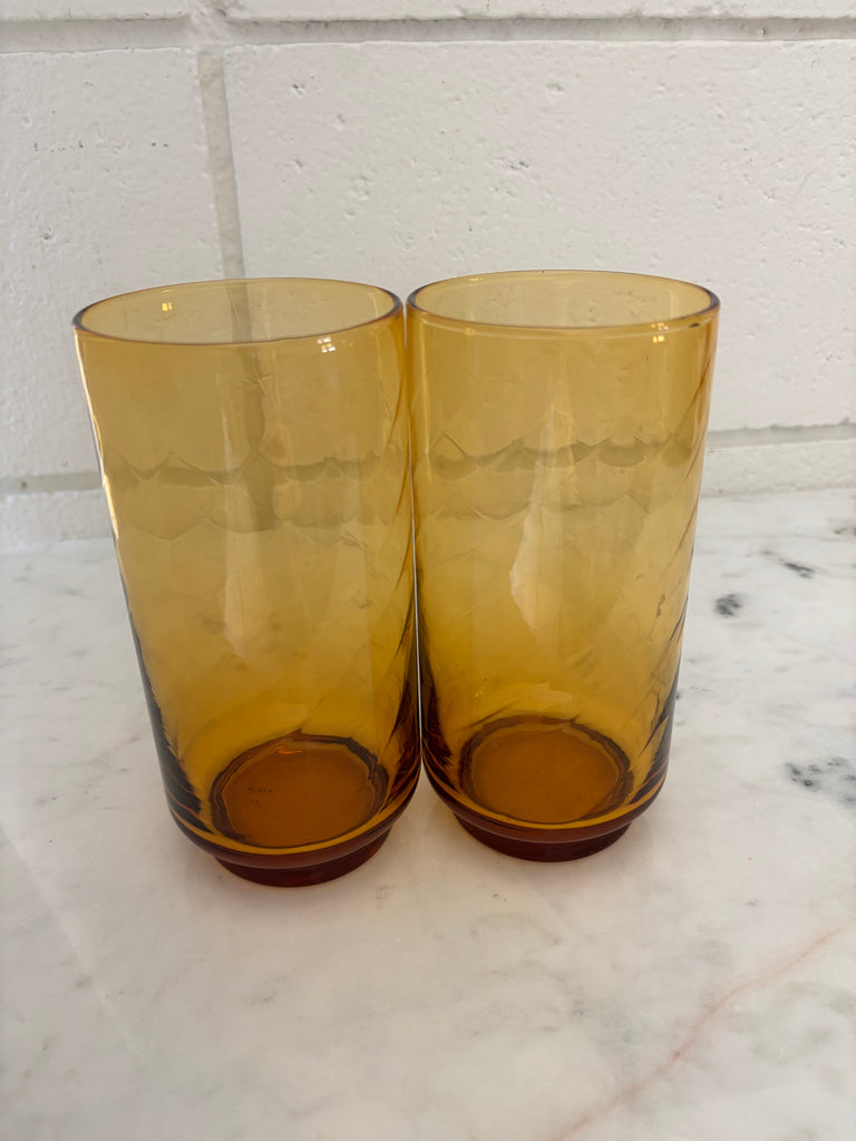 Libbey Amber Diamond Tumbler Optic Swirl Glassware Set