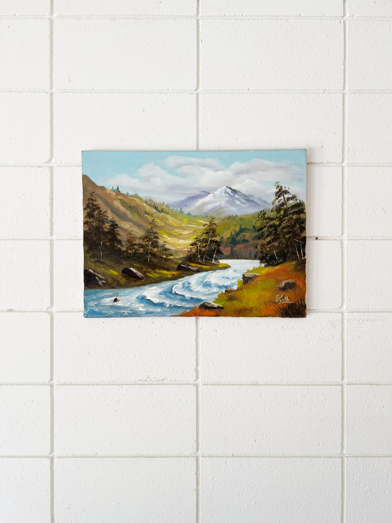 Signed Original Painting Mountain Stream Canvas