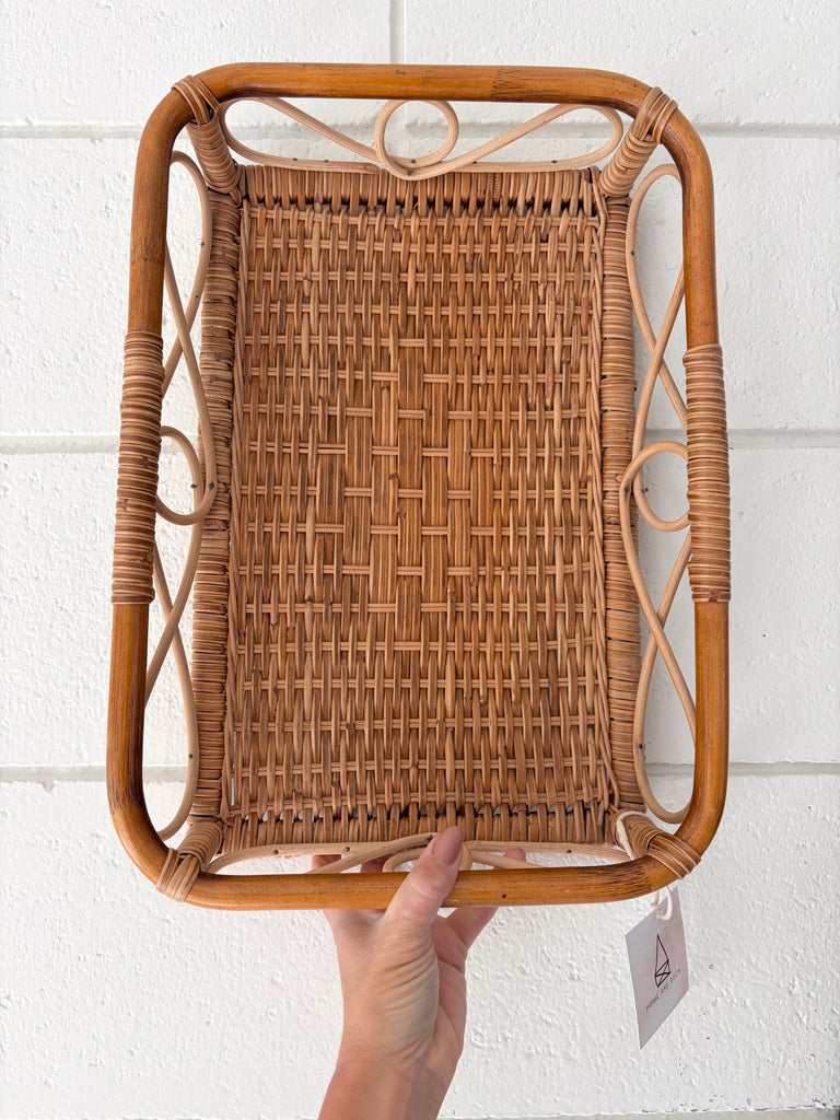 Vintage Bamboo Handwoven Rattan Basket Serving Tray