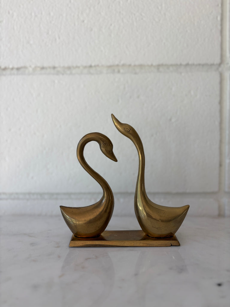 Vintage Brass Swan Mounted Pair