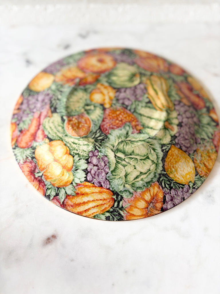 Vintage Gold Rimmed Autumn Harvest Thanksgiving Reverse Decoupage Plate