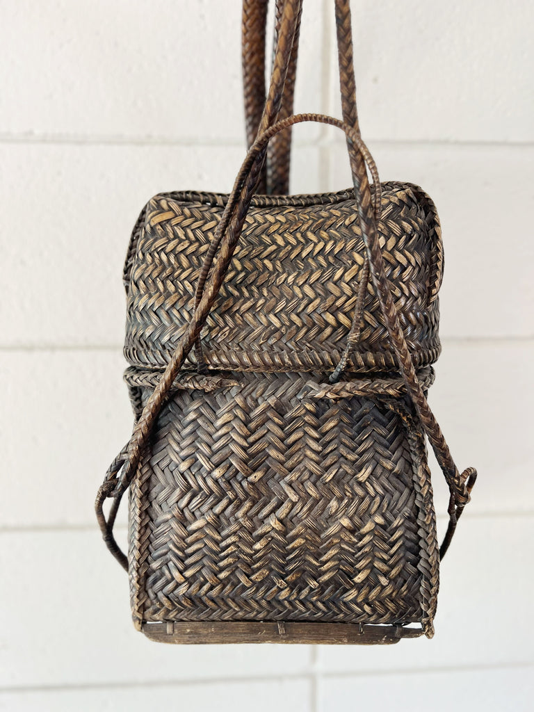 Vintage Woven Wicker Backpack Basket