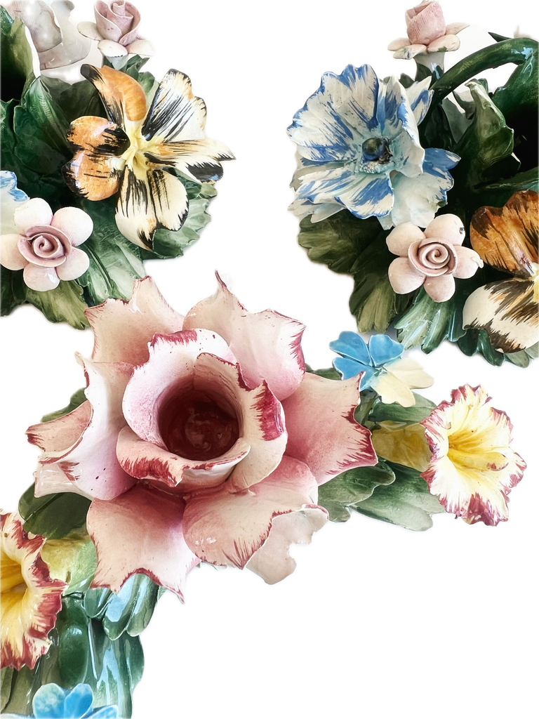 Vintage Italian Porcelain Candle Holder Set
