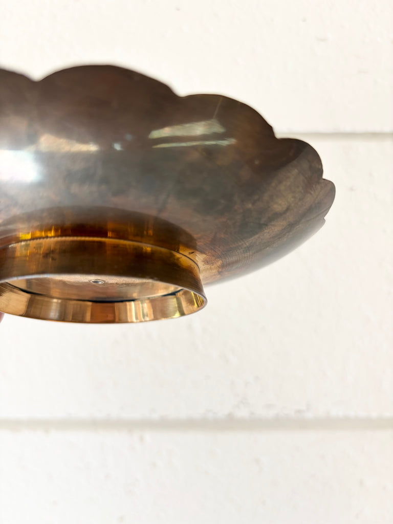 Vintage Etched Brass Pedestal Bowl with Scalloped Edge