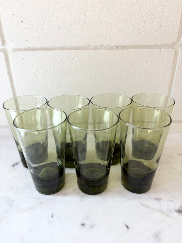 Vintage Libbey Emerald Green Highball Tumbler Glassware Set of 7