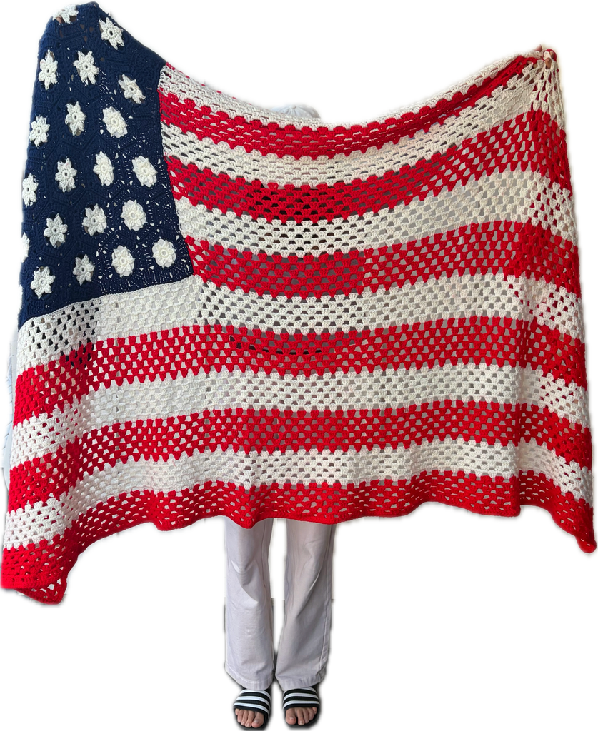 Handmade Patriotic American Flag Crochet Blanket