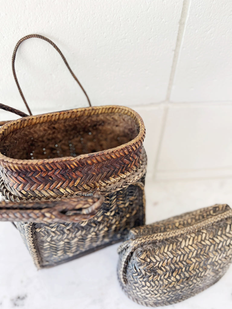 Vintage Woven Wicker Backpack Basket