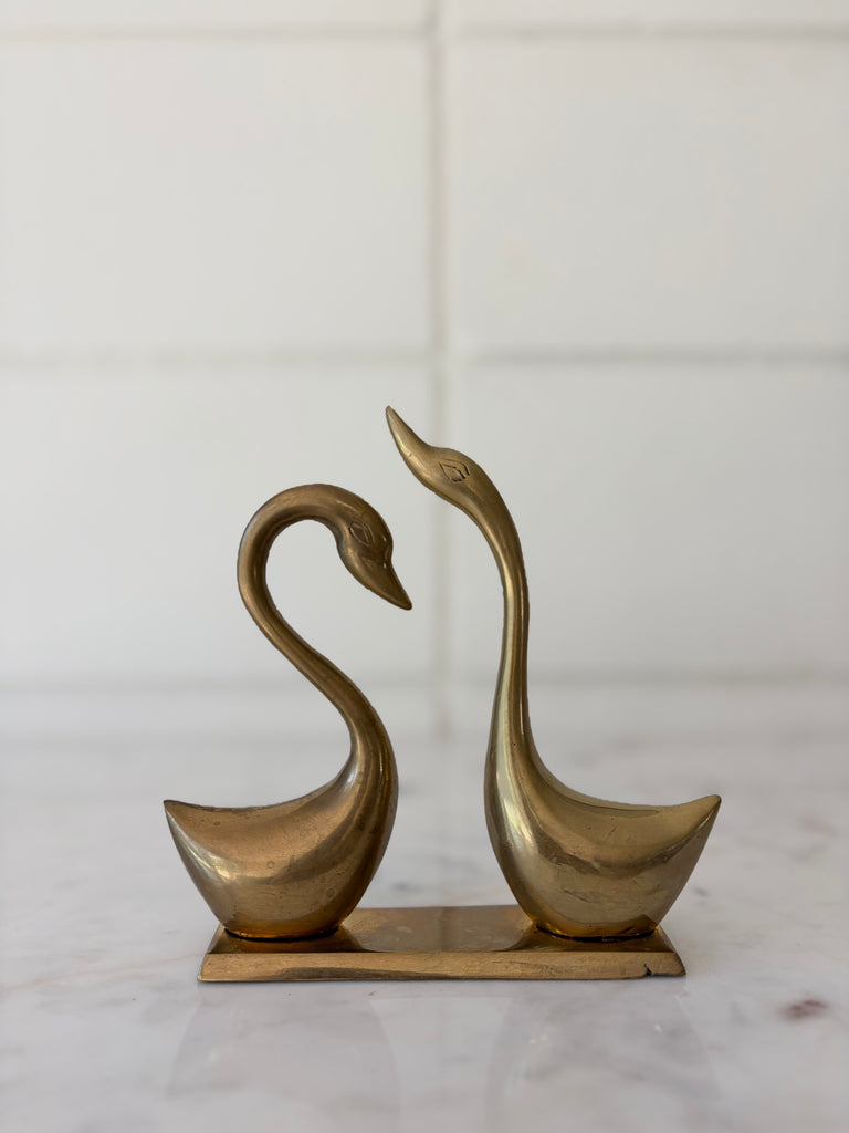 Vintage Brass Swan Mounted Pair
