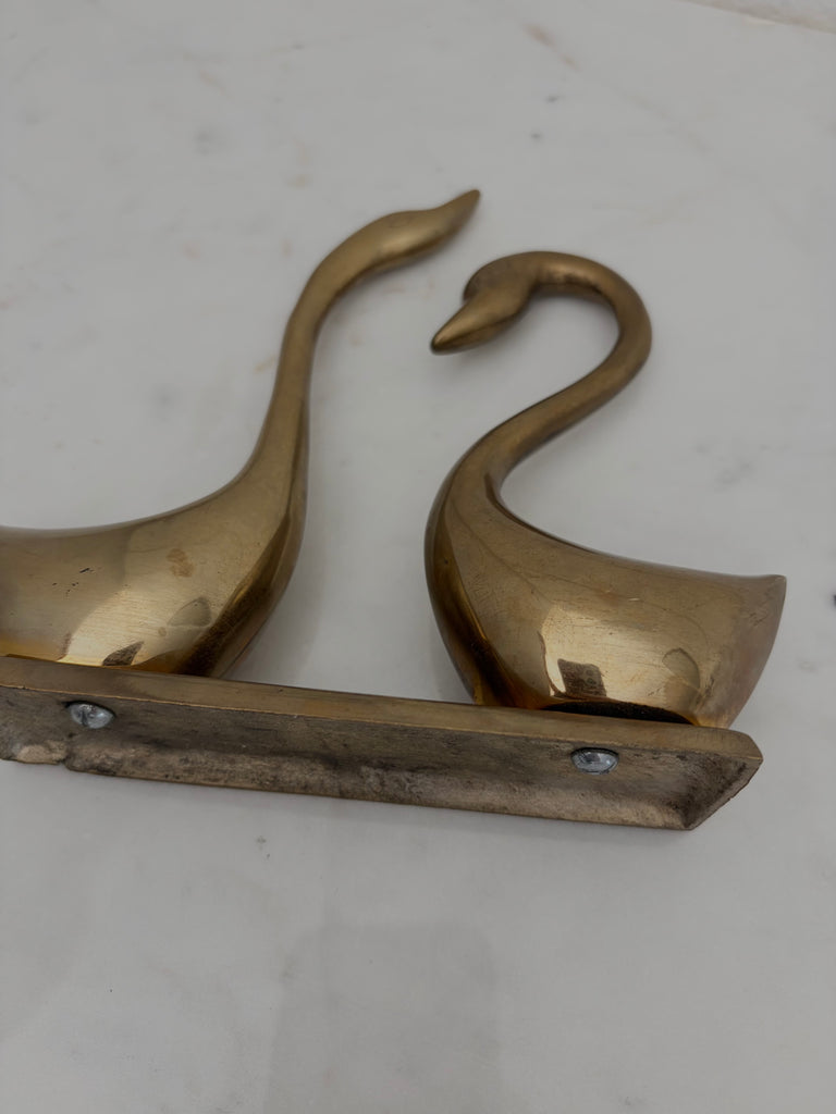 Vintage Brass Swan Mounted Pair