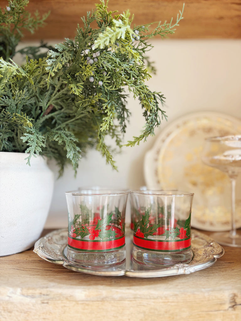 Vintage Libbey Holly and Berries Lowball Glassware Set of 4