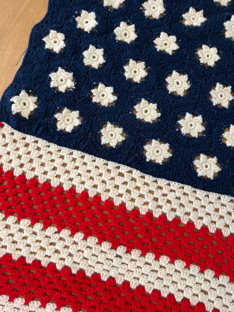 Handmade Patriotic American Flag Crochet Blanket