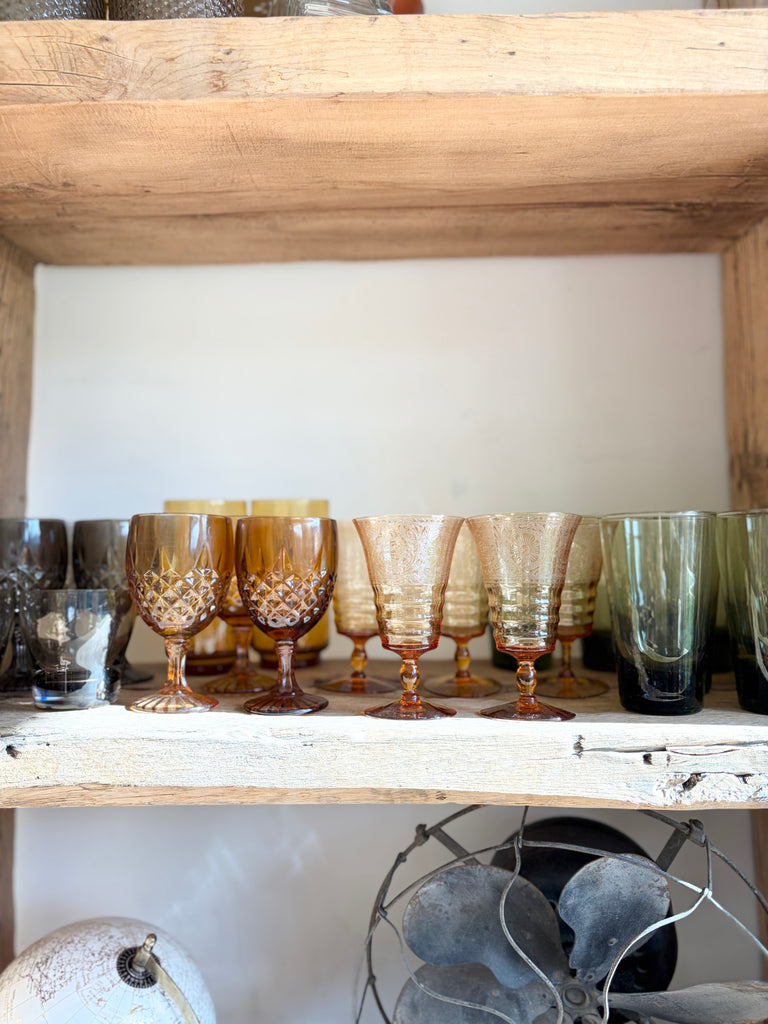 Vintage Diamond Point Goblet Glassware Set Amber