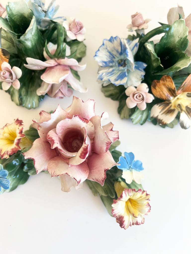 Vintage Italian Porcelain Candle Holder Set