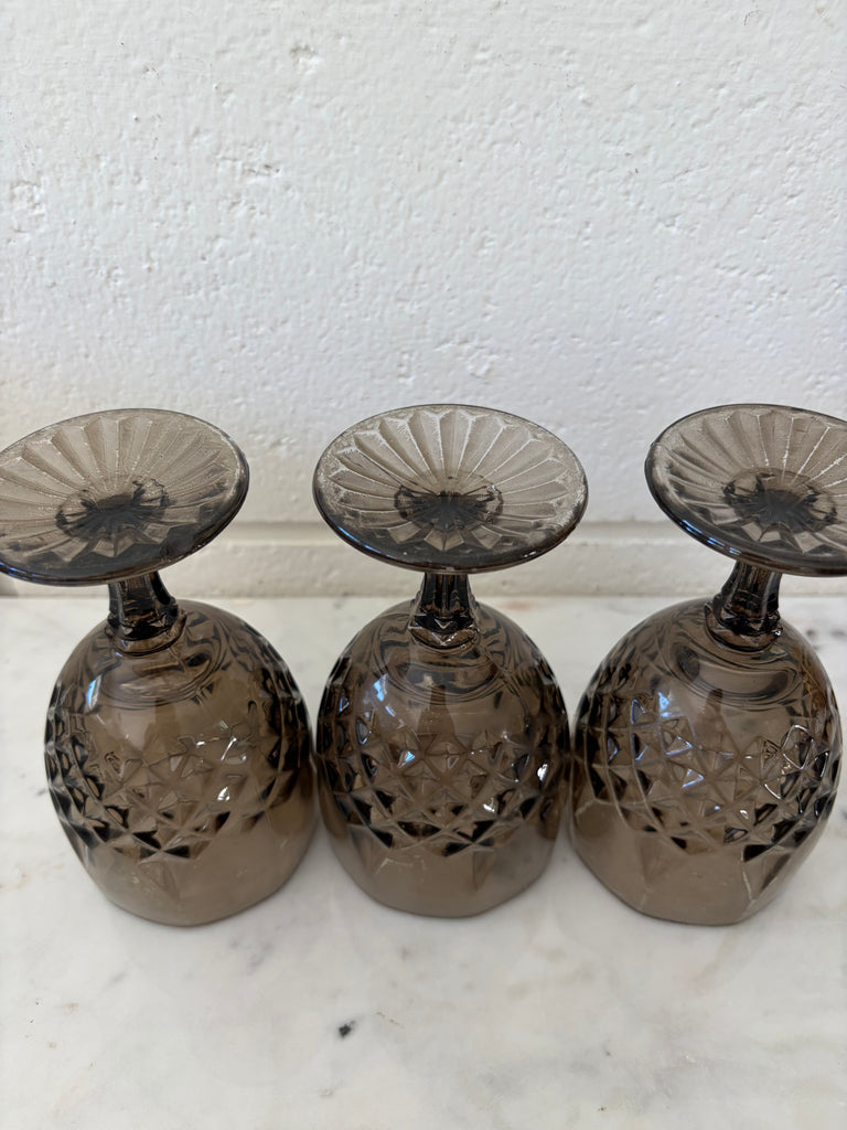 Vintage Diamond Point Goblet Glassware Set Smoke