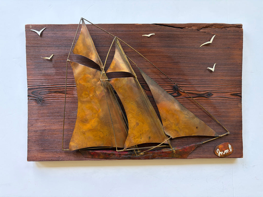 Wall Hanging Sailboat Brass Copper Metal Artwork