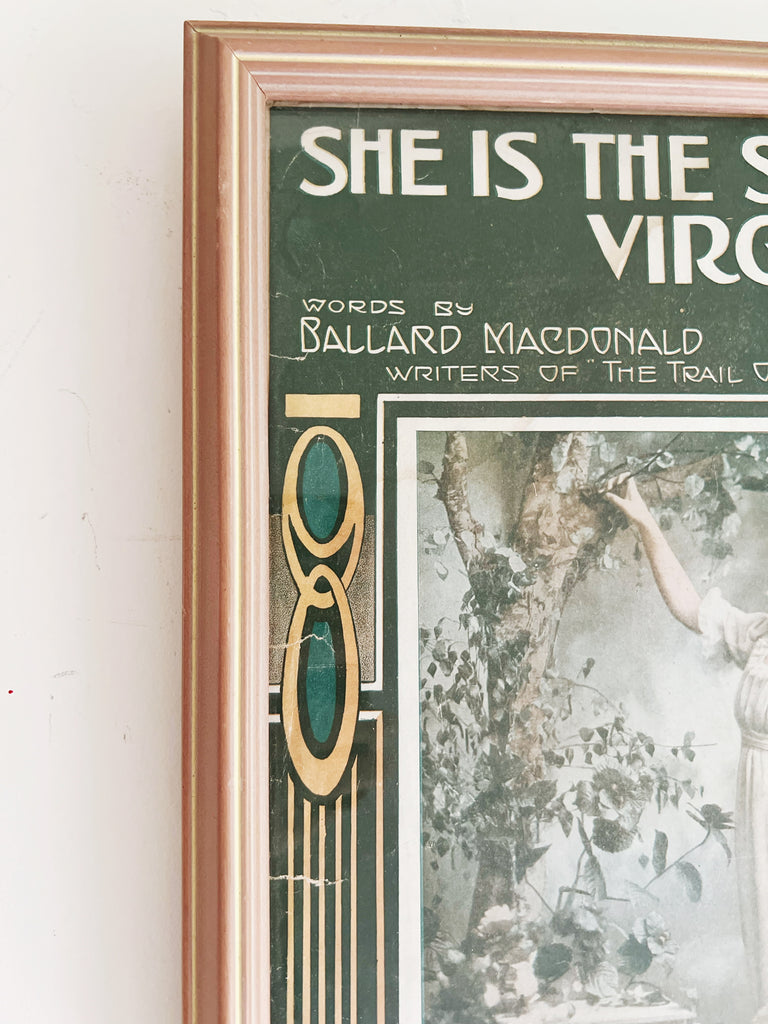 Framed Sheet Music “She is the Sunshine of Virginia”