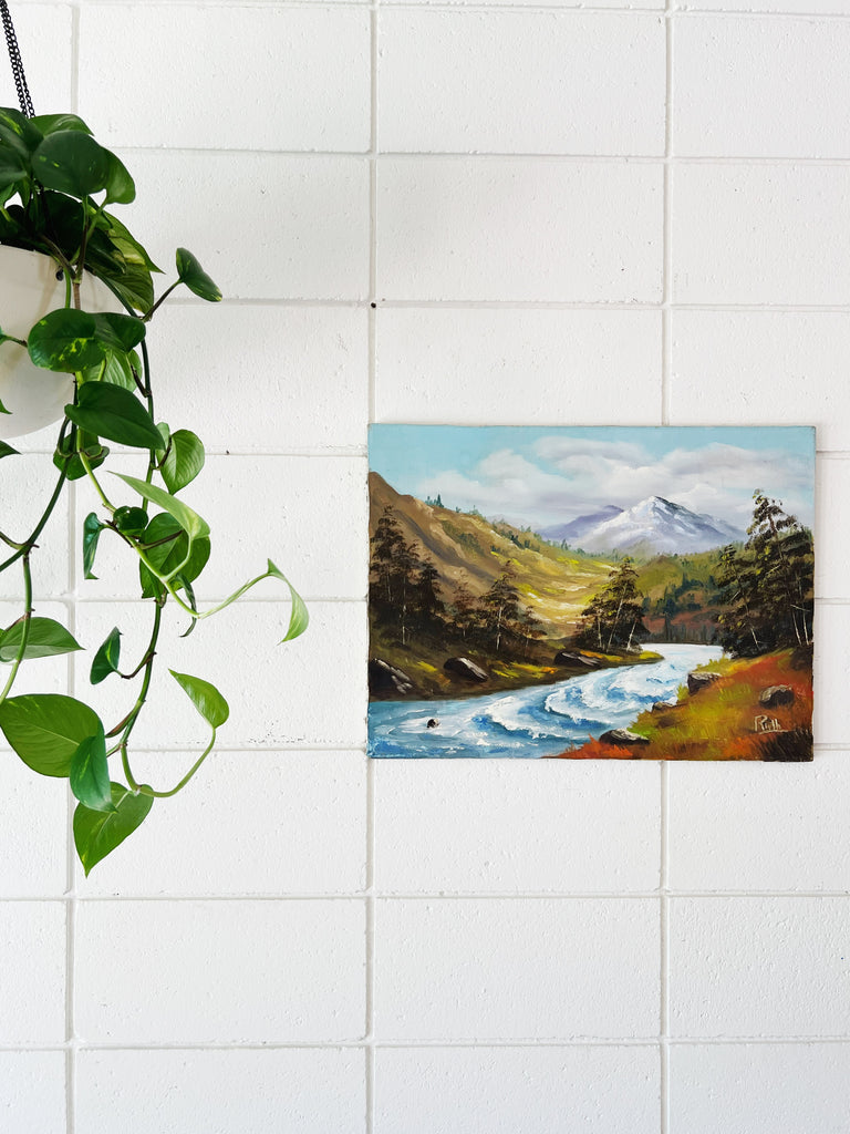 Signed Original Painting Mountain Stream Canvas