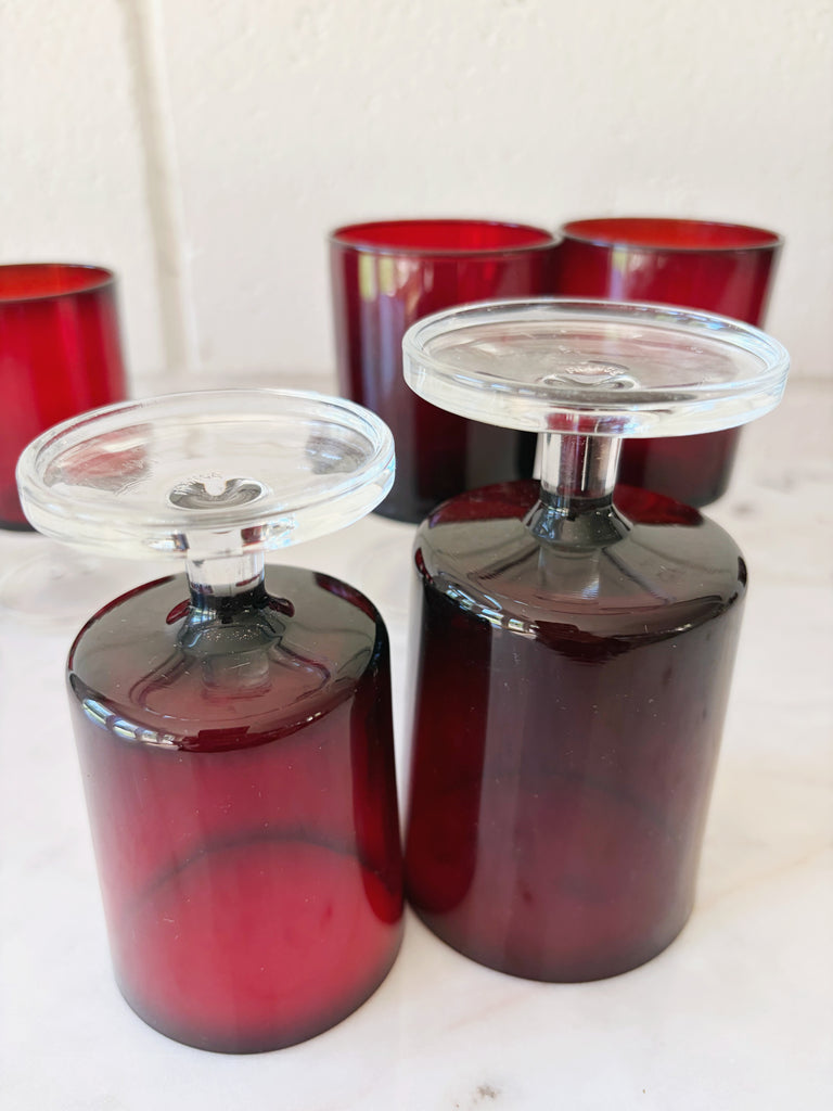 Vintage French Luminarc Cavalier Stemware Ruby Red Glassware Set of 8