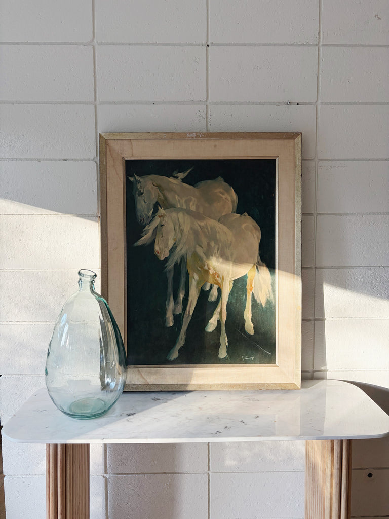 Framed Ricardo Arenys Horses Lithograph “Horses Against Blue Background” Wall Art