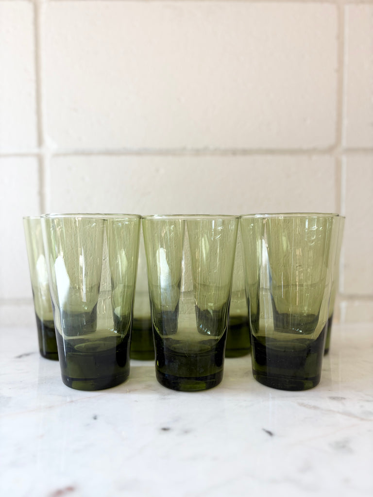 Vintage Libbey Emerald Green Highball Tumbler Glassware Set of 7