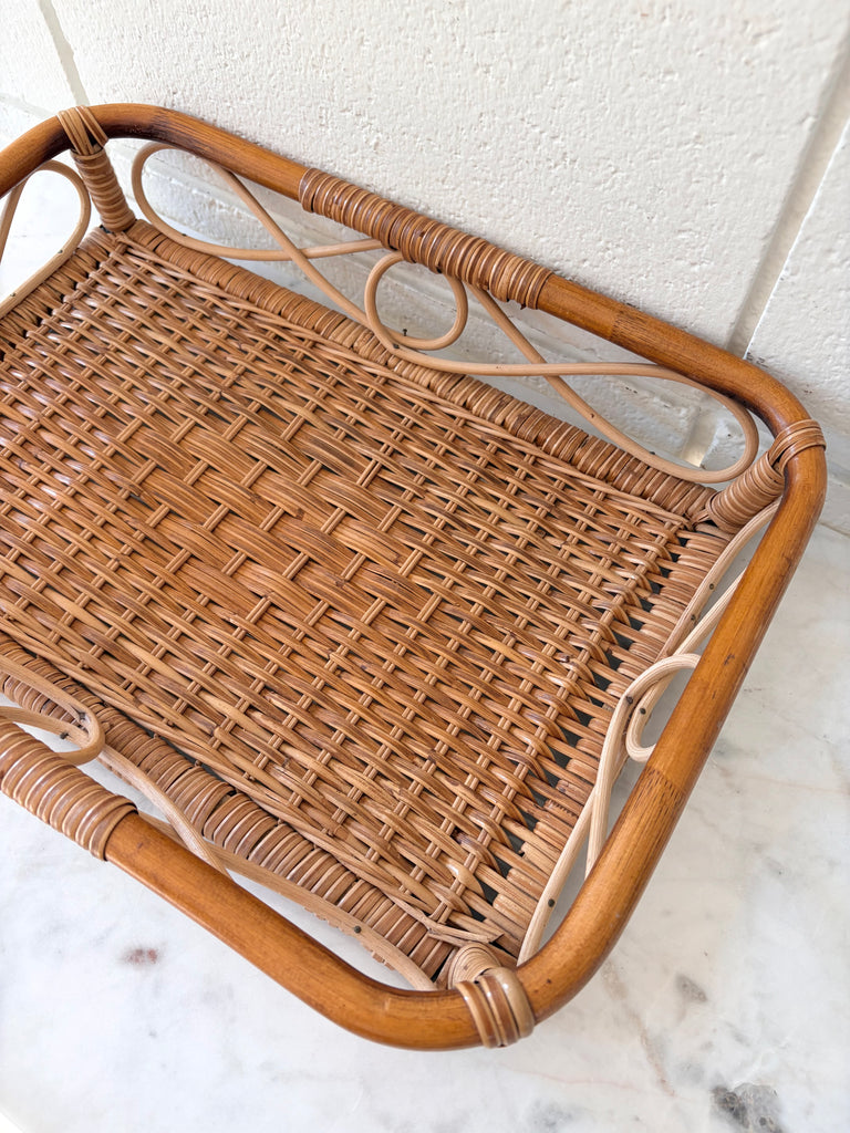 Vintage Bamboo Handwoven Rattan Basket Serving Tray