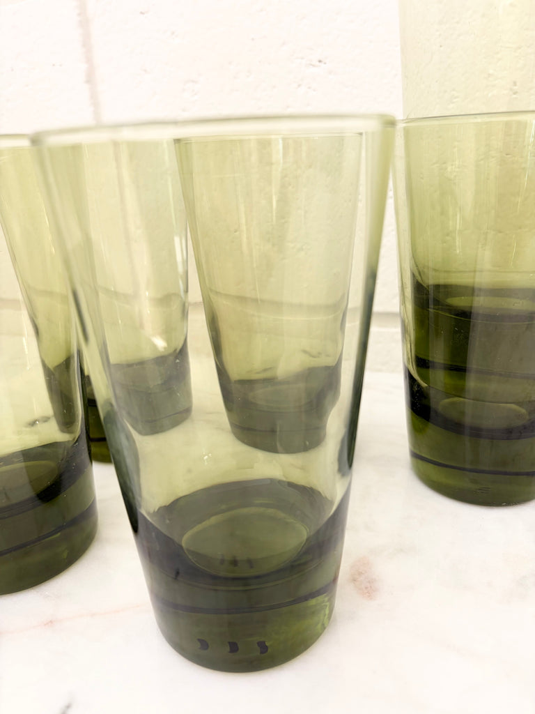 Vintage Libbey Emerald Green Highball Tumbler Glassware Set of 7