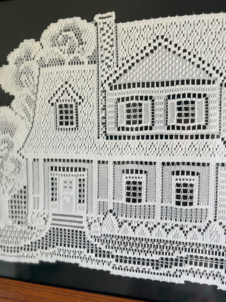 Framed Crocheted Folk Art House