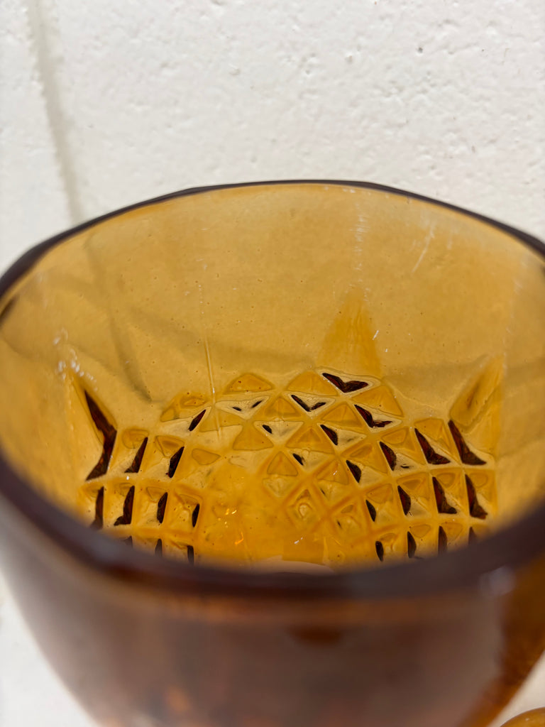 Vintage Diamond Point Goblet Glassware Set Amber
