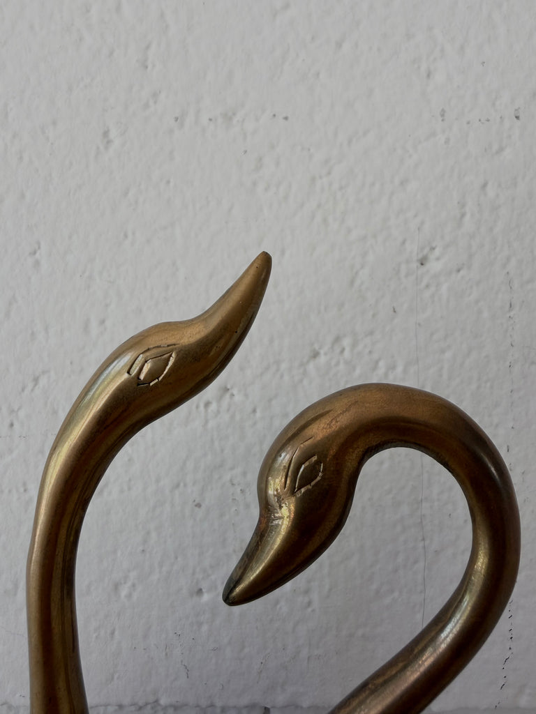 Vintage Brass Swan Mounted Pair