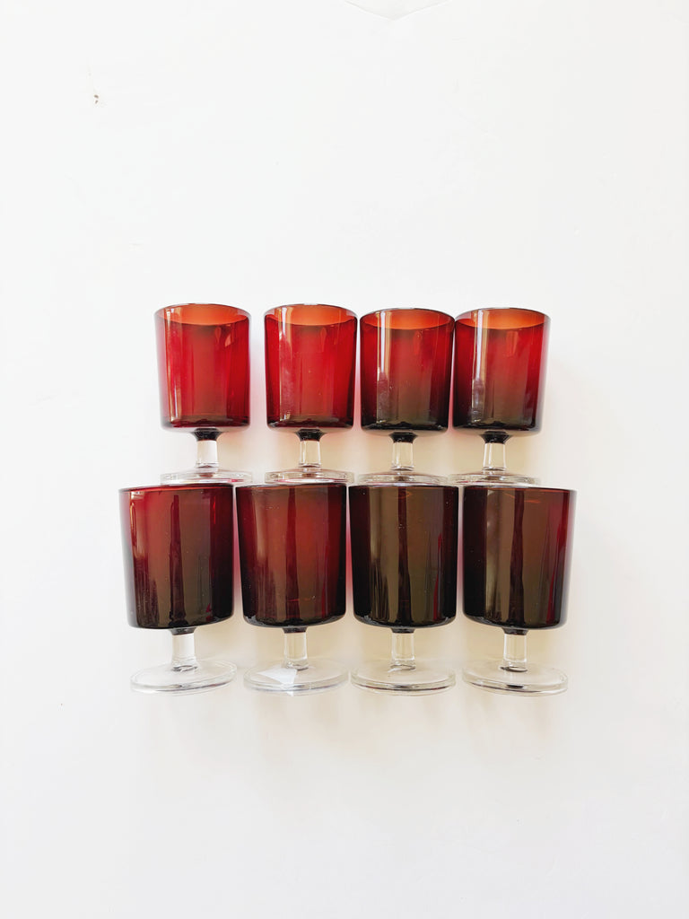 Vintage French Luminarc Cavalier Stemware Ruby Red Glassware Set of 8