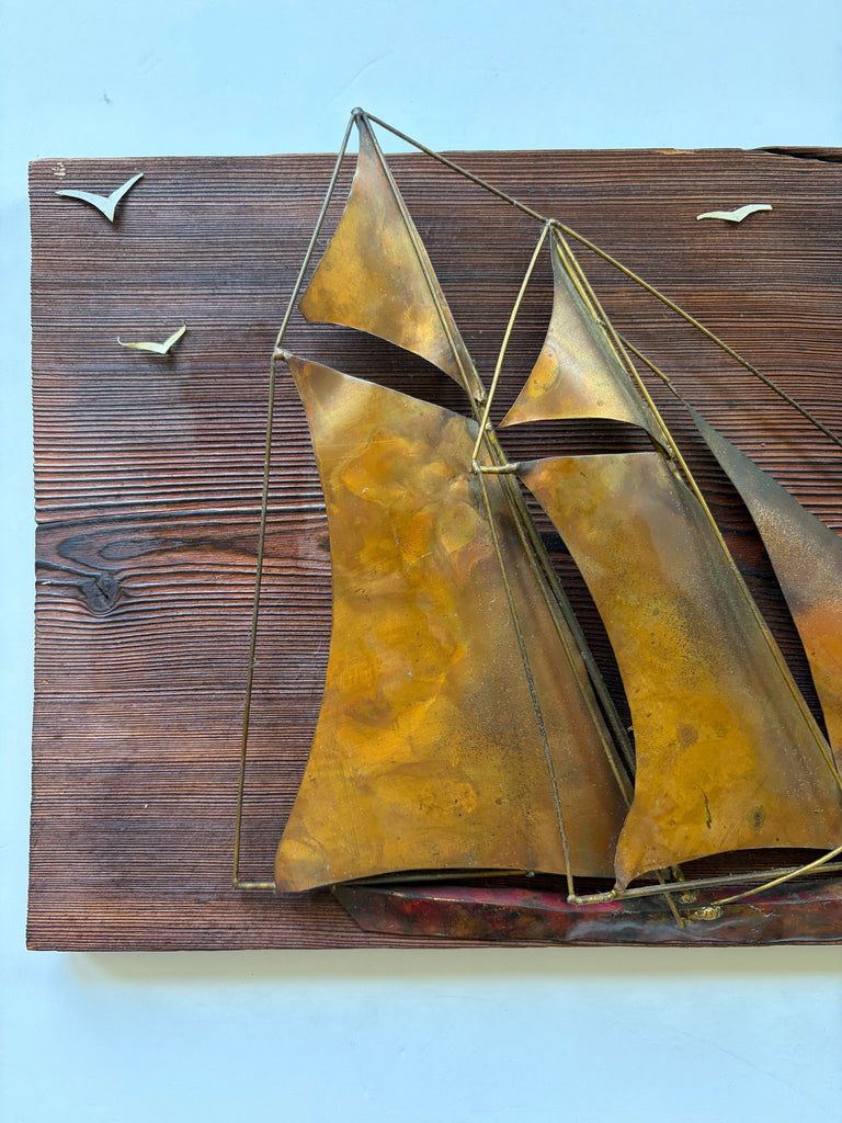 Wall Hanging Sailboat Brass Copper Metal Artwork